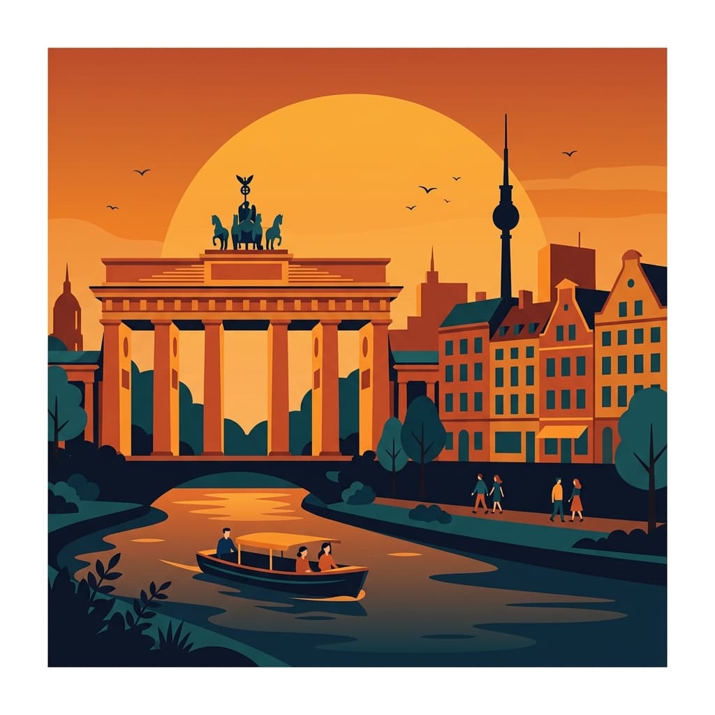Vintage travel-poster illustration of Berlin
