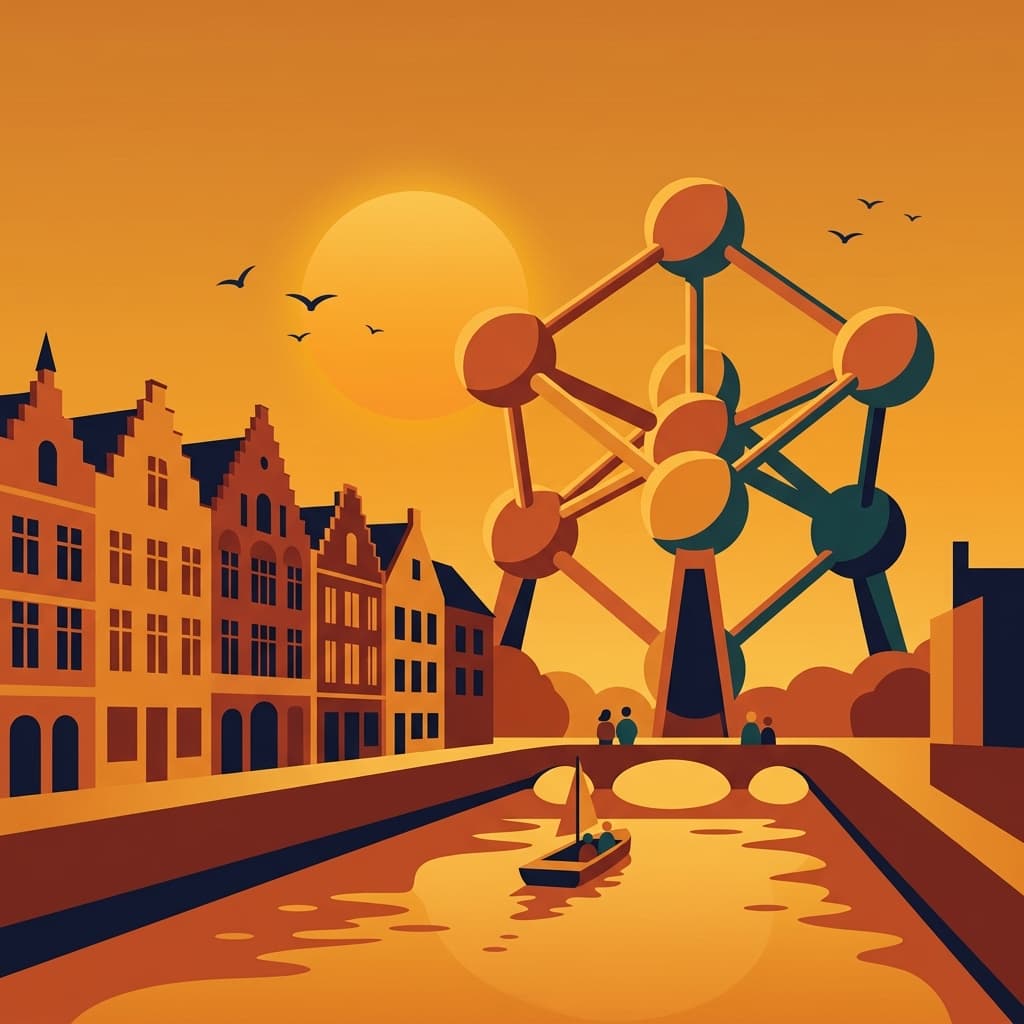 Vintage travel-poster illustration of Brussels