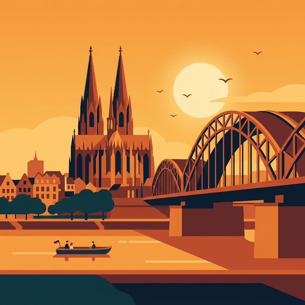 Vintage travel-poster illustration of Cologne