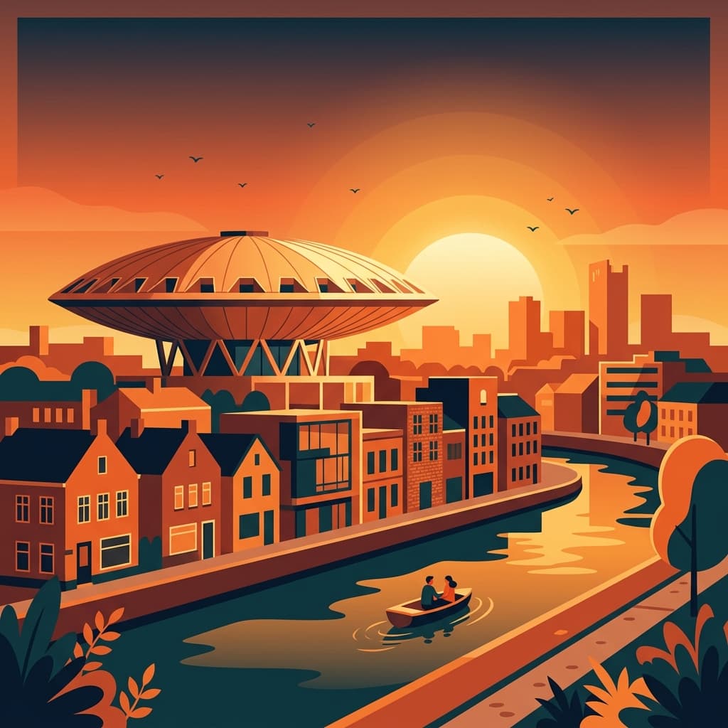 Vintage travel-poster illustration of Eindhoven