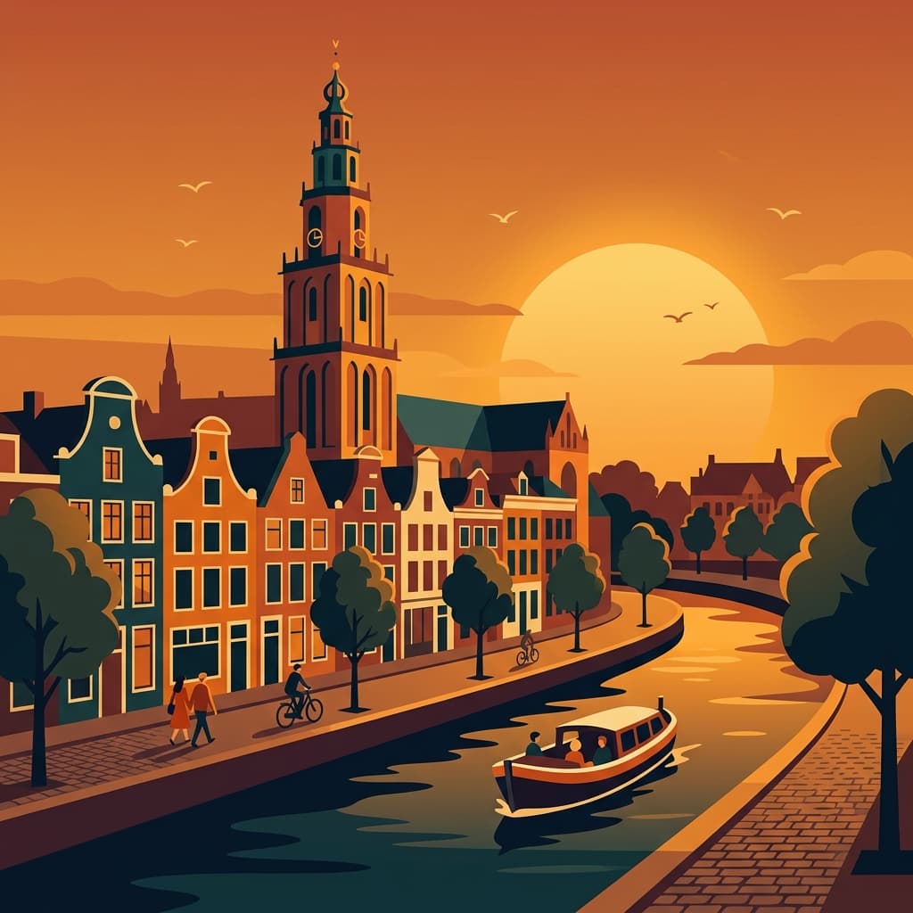Vintage travel-poster illustration of Groningen