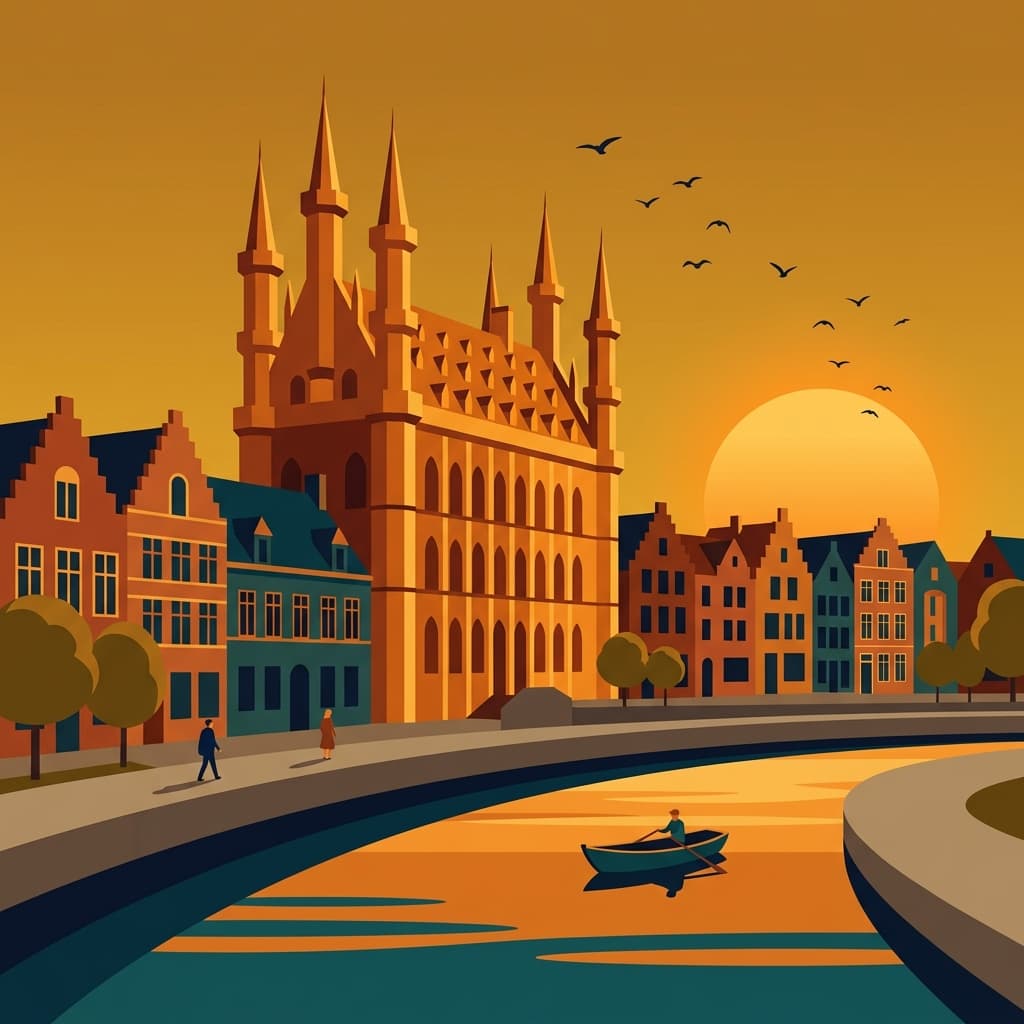 Vintage travel-poster illustration of Leuven
