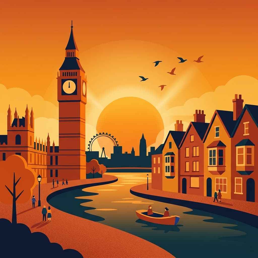 Vintage travel-poster illustration of London