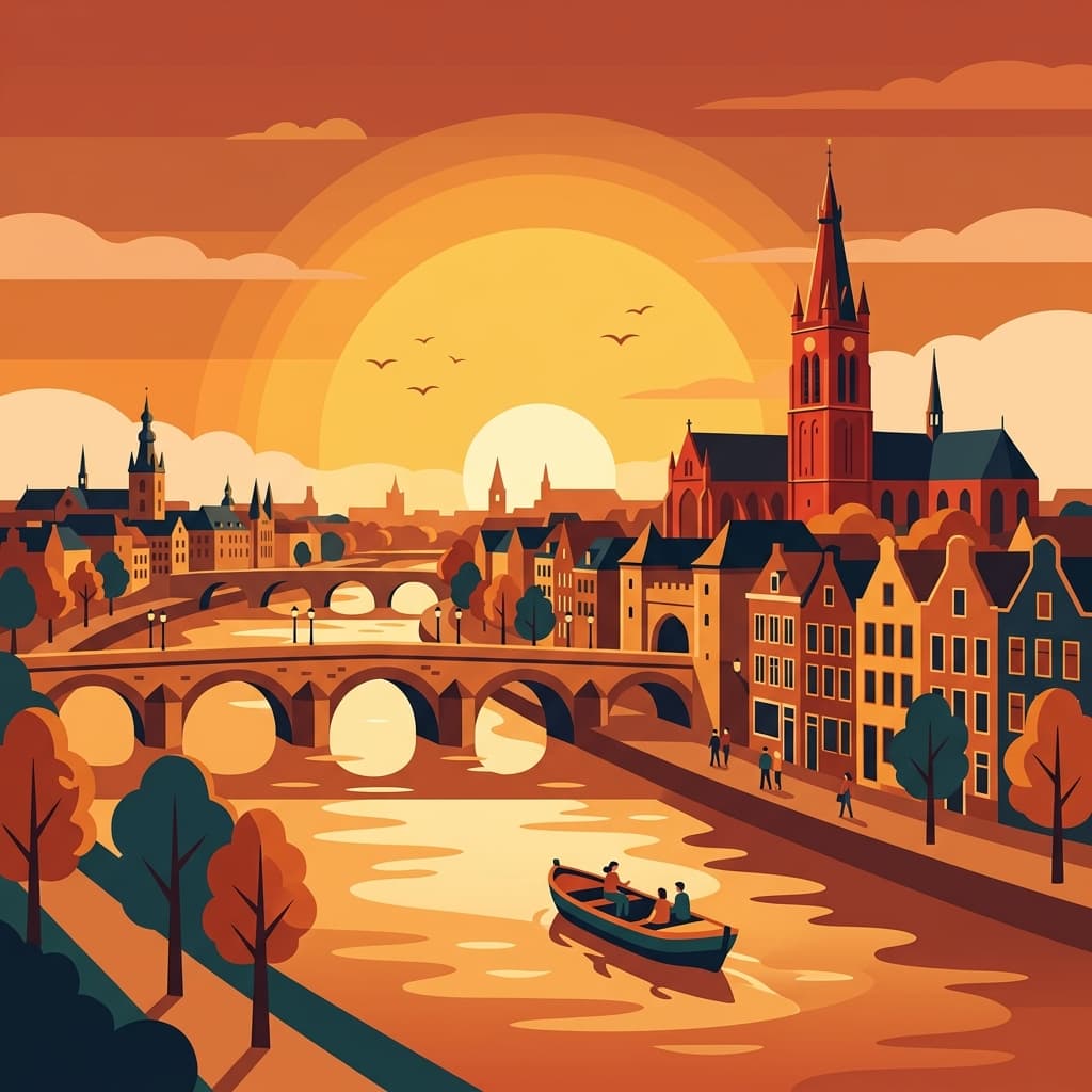 Vintage travel-poster illustration of Maastricht