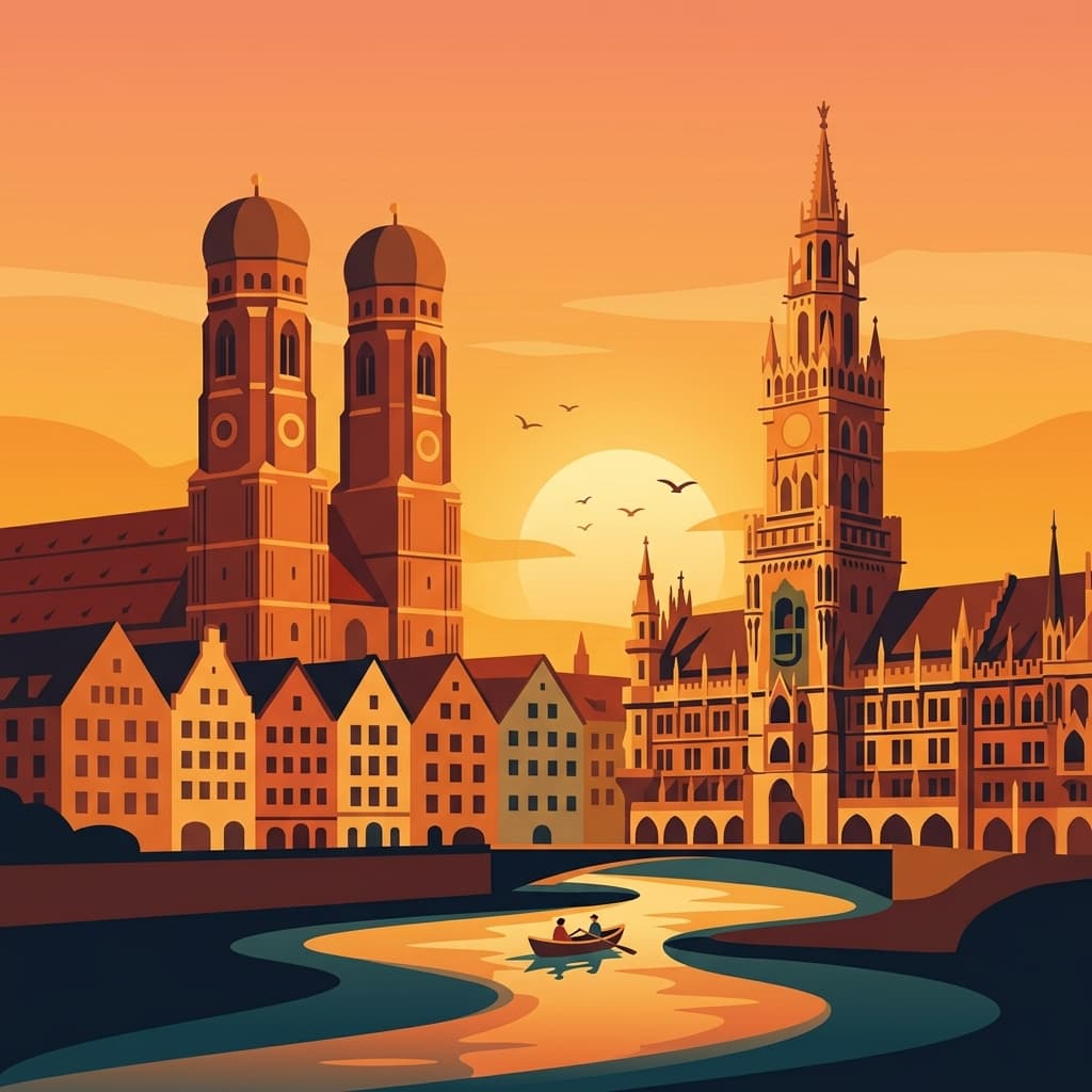Vintage travel-poster illustration of Munich