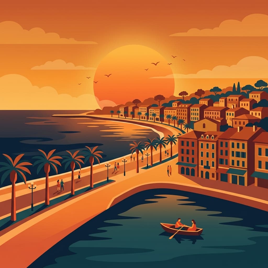 Vintage travel-poster illustration of Nice