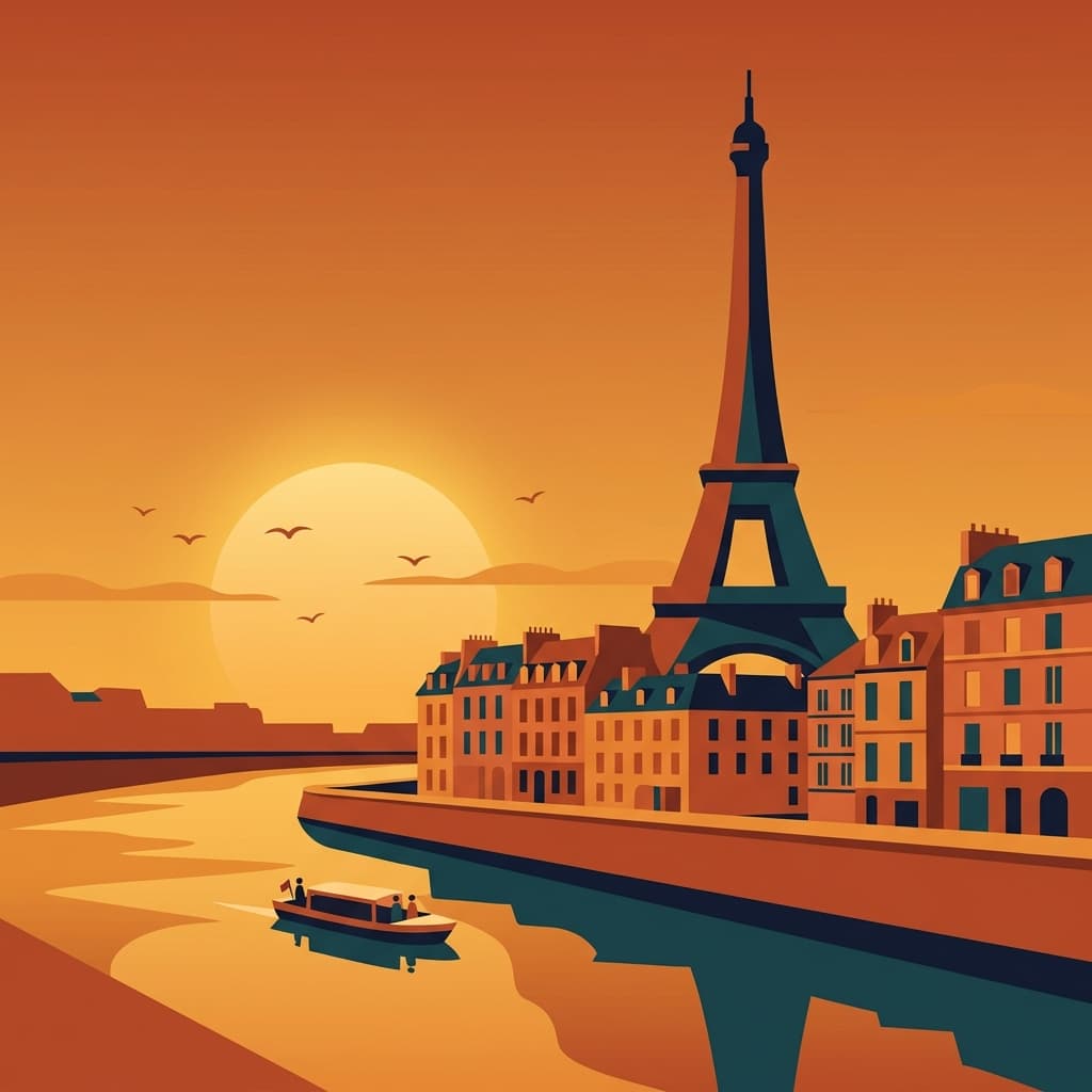 Vintage travel-poster illustration of Paris