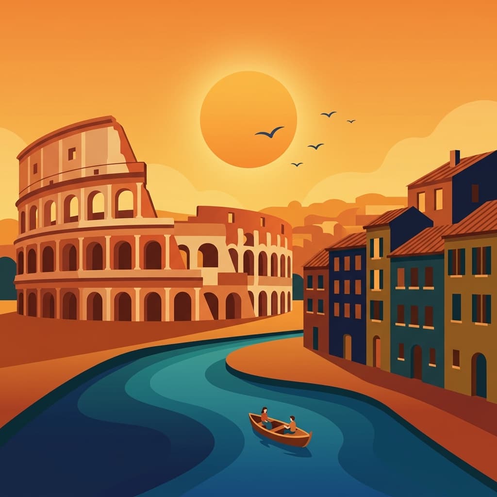 Vintage travel-poster illustration of Rome