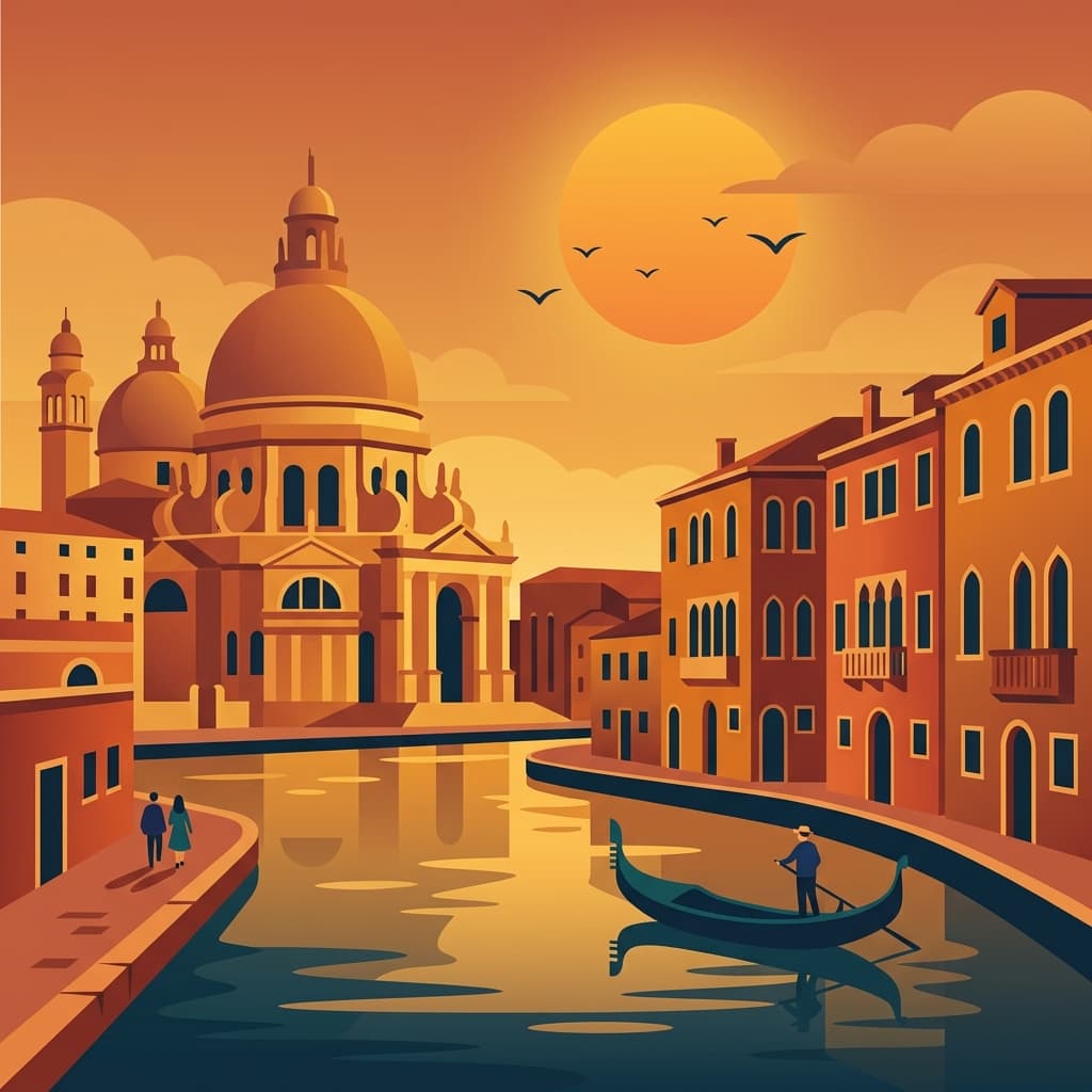 Vintage travel-poster illustration of Venice
